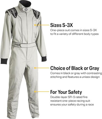 Speedway Double-Layer SFI-5 One-Piece Racing Suit, Grey XL in Saudi Arabia