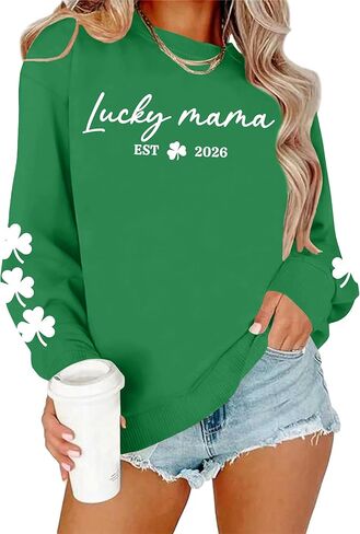 PECHAR St Patricks Day Shirt Women Lucky Mama Sweatshirt Shamrock Long Sleeve Patrick's Day Shirts Irish Gift Pullover in Saudi Arabia
