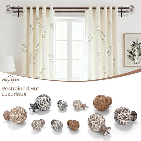 قضيب ستارة مزدوج من خشب الجوز، قضبان ستائر مزدوجة طويلة مزخرفة من بوهو للنوافذ من 84 إلى 120 بوصة، قضيب مزدوج شديد التحمل قابل للتعديل مقاس 1 بوصة، تصميم نهائي فريد من نوعه مصنوع يدويًا من الخشب المحبب in Kuwait