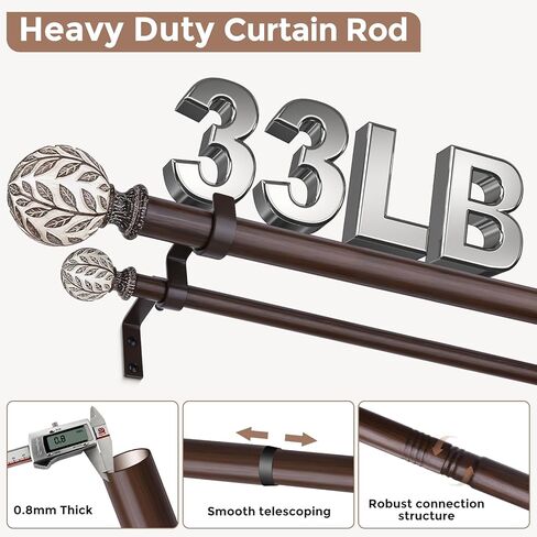 قضيب ستارة مزدوج من خشب الجوز، قضبان ستائر مزدوجة طويلة مزخرفة من بوهو للنوافذ من 84 إلى 120 بوصة، قضيب مزدوج شديد التحمل قابل للتعديل مقاس 1 بوصة، تصميم نهائي فريد من نوعه مصنوع يدويًا من الخشب المحبب in Kuwait