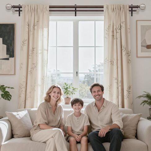 قضيب ستارة مزدوج من خشب الجوز، قضبان ستائر مزدوجة طويلة مزخرفة من بوهو للنوافذ من 84 إلى 120 بوصة، قضيب مزدوج شديد التحمل قابل للتعديل مقاس 1 بوصة، تصميم نهائي فريد من نوعه مصنوع يدويًا من الخشب المحبب in Kuwait