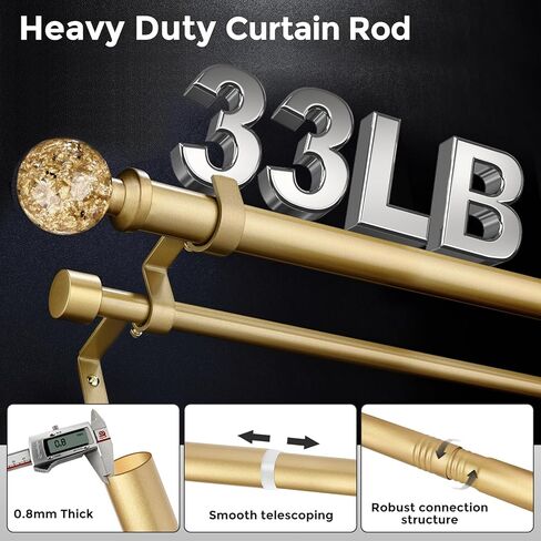 Gold Double Curtain Rods for Windows 72 to 144 Inch, Extra Long Dual Curtain Rod with Decorative Crystal Gold Foil Finial, 1" Adjustable Heavy Duty Vintage Spliced Window Treatment Rods in Kuwait