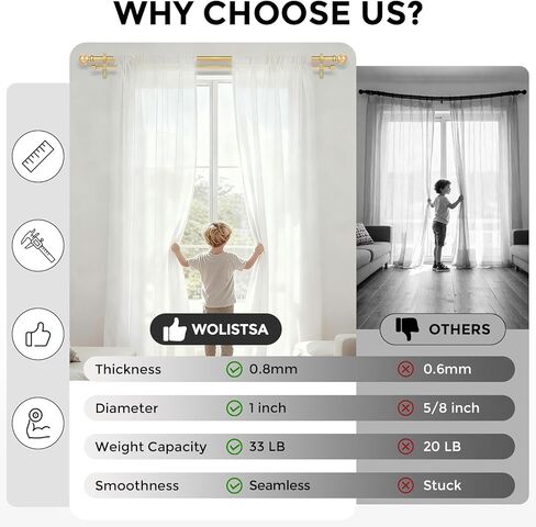 Gold Double Curtain Rods for Windows 72 to 144 Inch, Extra Long Dual Curtain Rod with Decorative Crystal Gold Foil Finial, 1" Adjustable Heavy Duty Vintage Spliced Window Treatment Rods in Kuwait