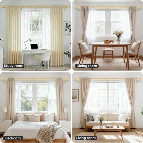 Gold Double Curtain Rods for Windows 72 to 144 Inch, Extra Long Dual Curtain Rod with Decorative Crystal Gold Foil Finial, 1" Adjustable Heavy Duty Vintage Spliced Window Treatment Rods in Kuwait