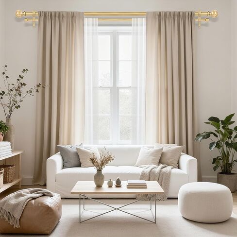 Gold Double Curtain Rods for Windows 72 to 144 Inch, Extra Long Dual Curtain Rod with Decorative Crystal Gold Foil Finial, 1" Adjustable Heavy Duty Vintage Spliced Window Treatment Rods in Kuwait