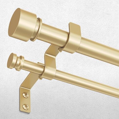 Double Curtain Rod, Gold Long Dual Curatin Rod for Windows 84 to 120 Inches, 1" Adjustable Heavy Duty Window Treatment Rods with Modern End Cap Finial, Decorative Spliced Metal Drapery Rods in Kuwait