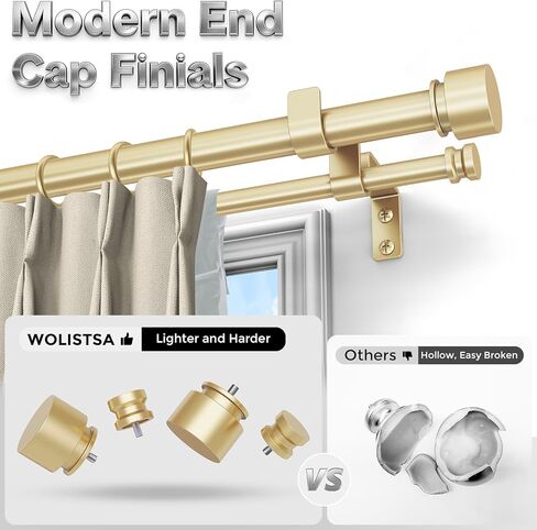 Double Curtain Rod, Gold Long Dual Curatin Rod for Windows 84 to 120 Inches, 1" Adjustable Heavy Duty Window Treatment Rods with Modern End Cap Finial, Decorative Spliced Metal Drapery Rods in Kuwait