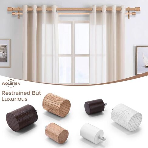 Wood Double Curtain Rod, Boho Decorative Long Dual Curtain Rod 66 to 120 Inch, 1 Inch Adjustable Heavy Duty Rustic Farmhouse Spliced Drapery Rods, Modern Faux Wood Grain Design in Kuwait
