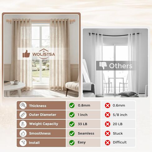 Wood Double Curtain Rod, Boho Decorative Long Dual Curtain Rod 66 to 120 Inch, 1 Inch Adjustable Heavy Duty Rustic Farmhouse Spliced Drapery Rods, Modern Faux Wood Grain Design in Kuwait