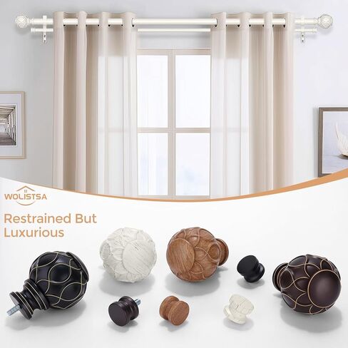 White Double Curtain Rod, 72 to 144 Inch Extra Long Dual Curtain Rods with Boho Netted Texture Finial, Decorative 1 Inch Adjustable Window Treatment Rods, Antique Vintage Farmhouse Double Drapery Pole in Kuwait