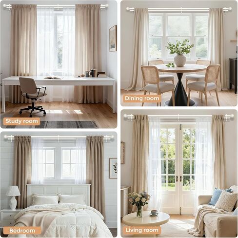 White Double Curtain Rod, 72 to 144 Inch Extra Long Dual Curtain Rods with Boho Netted Texture Finial, Decorative 1 Inch Adjustable Window Treatment Rods, Antique Vintage Farmhouse Double Drapery Pole in Kuwait