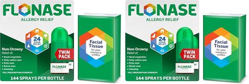 Flonase Allergy Relief Nasal Spray, 24-Hour Non-Drowsy Multi-Symptom Relief – 144 Sprays (Pack of 2) plus Bonus Pack of Tissues in Saudi Arabia