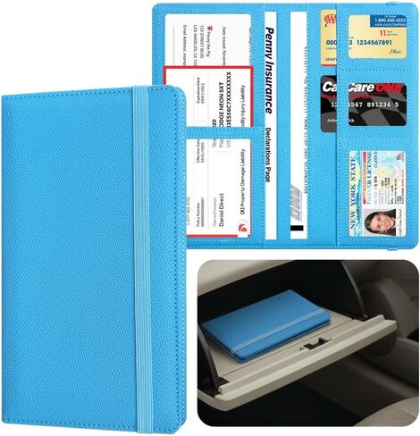 LINTRU Car Insurance and Registration Card Holder, Fits Folded Registration Papers, Double-Stitched Rigid Backing, Secure Elastic Closure, Vehicle Document Organizer, Car Accessories for Men & Women in Kuwait