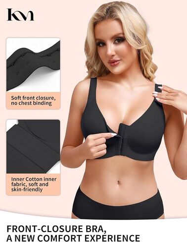 Post Surgery Bra Front Closure Wireless for Women, Compression Recovery Bras with Adjustable Straps, Supportive & Comfortable for Mastectomy, Augmentation Black L in Saudi Arabia