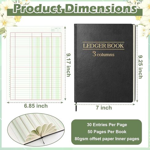 1 Pack Ledger Book 3 Column 100 Pages 7 x 9.25 Inches Account Book with 1 Label Ribbon PU Leather Cover Black Columnar Book 30 Entries Per Page Record Book for Money Budget Logs Finance Business in Saudi Arabia