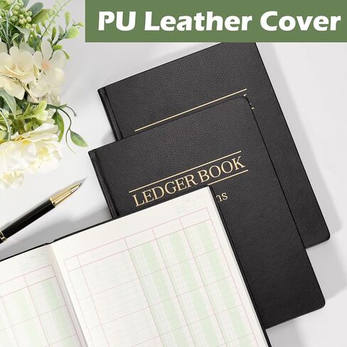 1 Pack Ledger Book 3 Column 100 Pages 7 x 9.25 Inches Account Book with 1 Label Ribbon PU Leather Cover Black Columnar Book 30 Entries Per Page Record Book for Money Budget Logs Finance Business in Kuwait