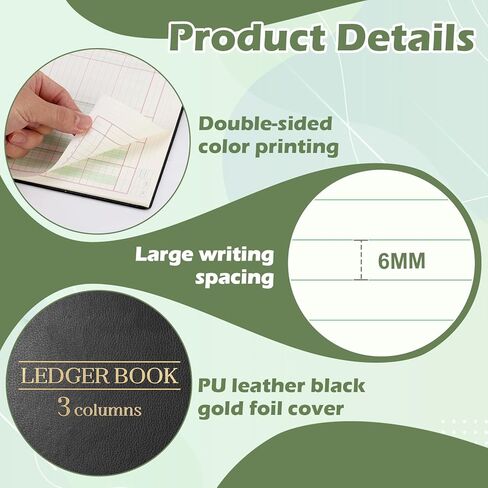 1 Pack Ledger Book 3 Column 100 Pages 7 x 9.25 Inches Account Book with 1 Label Ribbon PU Leather Cover Black Columnar Book 30 Entries Per Page Record Book for Money Budget Logs Finance Business in Kuwait