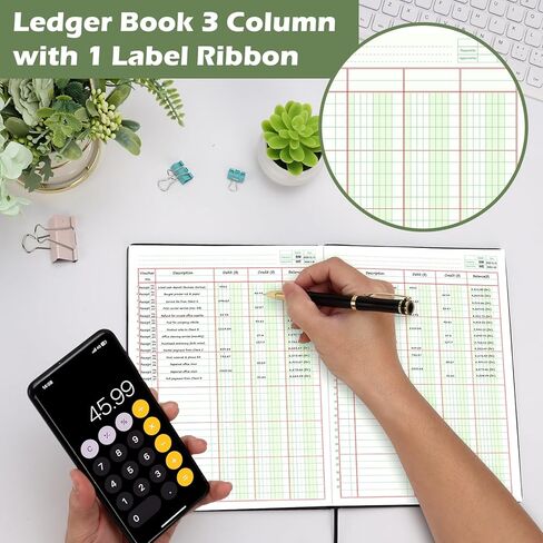 1 Pack Ledger Book 3 Column 100 Pages 7 x 9.25 Inches Account Book with 1 Label Ribbon PU Leather Cover Black Columnar Book 30 Entries Per Page Record Book for Money Budget Logs Finance Business in Kuwait