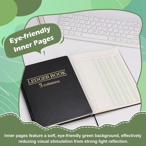 1 Pack Ledger Book 3 Column 100 Pages 7 x 9.25 Inches Account Book with 1 Label Ribbon PU Leather Cover Black Columnar Book 30 Entries Per Page Record Book for Money Budget Logs Finance Business in Kuwait