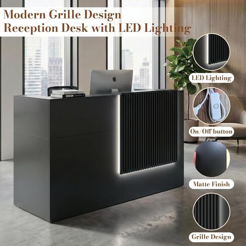 Reception Desk with Counter, Small Front Desk Reception Counter Lockable Drawer, Grille Design Wooden Modern Reception Table for Salon Lobby Office Home Supermarket (White-1) in Saudi Arabia