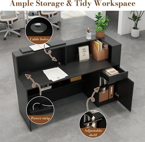 Reception Desk with Counter, Small Front Desk Reception Counter Lockable Drawer, Grille Design Wooden Modern Reception Table for Salon Lobby Office Home Supermarket (White-1) in Saudi Arabia