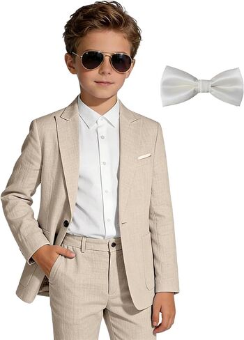 بدلات كتان للأطفال الصغار مكونة من قطعتين من الزي الصيفي النحيف للمراهقين، مجموعة سراويل وسترة رسمية لحفلات الزفاف على الشاطئ in Kuwait