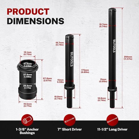 BILITOOLS Truck Anchor Pin Bushing Kit, Pneumatic Bushing Driver Set for Truck & Trailer 1-3/8 Anchor Pin Bushings Removal Installation, No Hub Removal Brake Tool, for Commercial Semi Trucks in Kuwait