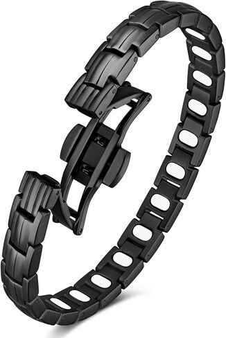 Feraco 2X Strength Magnetic Bracelets for Women Titanium Steel Magnetic Bracelet with Double Rows Ultra Strong Gauss Magnets, Jewelry Gifts (Black) in Kuwait