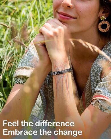 Feraco 2X Strength Magnetic Bracelets for Women Titanium Steel Magnetic Bracelet with Double Rows Ultra Strong Gauss Magnets, Jewelry Gifts (Black) in Kuwait