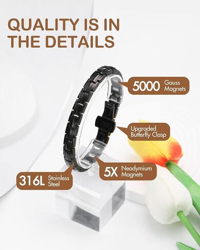 Feraco 2X Strength Magnetic Bracelets for Women Titanium Steel Magnetic Bracelet with Double Rows Ultra Strong Gauss Magnets, Jewelry Gifts (Black) in Kuwait