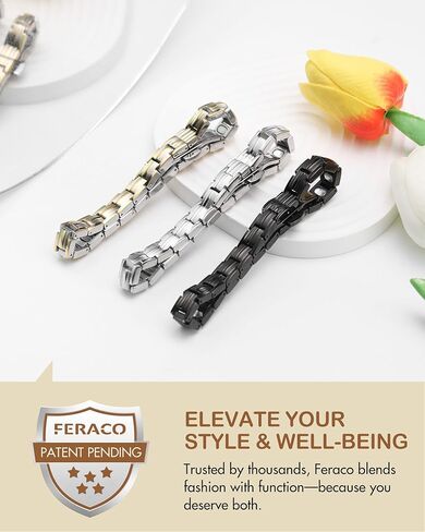 Feraco 2X Strength Magnetic Bracelets for Women Titanium Steel Magnetic Bracelet with Double Rows Ultra Strong Gauss Magnets, Jewelry Gifts (Black) in Kuwait