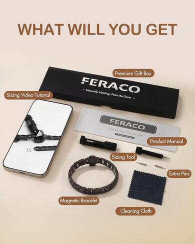 Feraco 2X Strength Magnetic Bracelets for Women Titanium Steel Magnetic Bracelet with Double Rows Ultra Strong Gauss Magnets, Jewelry Gifts (Black) in Kuwait