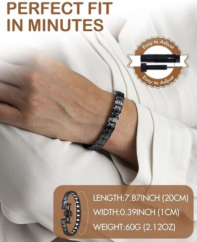 Feraco 2X Strength Magnetic Bracelets for Women Titanium Steel Magnetic Bracelet with Double Rows Ultra Strong Gauss Magnets, Jewelry Gifts (Black) in Kuwait