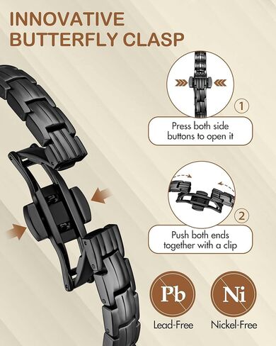 Feraco 2X Strength Magnetic Bracelets for Women Titanium Steel Magnetic Bracelet with Double Rows Ultra Strong Gauss Magnets, Jewelry Gifts (Black) in Kuwait