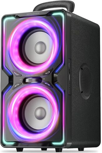 مكبر صوت Bluetooth كبير Hotlemon: 200 واط ذروة الصوت الصاخب القوي مع باس عميق ، وقت اللعب 15 ساعة ، شحن سريع ، TWS ، مكبرات صوت لاسلكية محمولة في الهواء الطلق ، الحفلات ، الشاطئ ، الفناء الخلفي ، المنزل ، خارج (أسود) in Saudi Arabia
