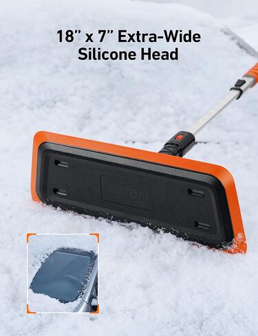 AstroAI 47.2 Inch 2-in-1 Snow Brush for Car Snow Broom and Detachable Ice Scraper with Non-Abrasive Silicone Head for Cars, Trucks, SUVs（Orange-Black） in Saudi Arabia