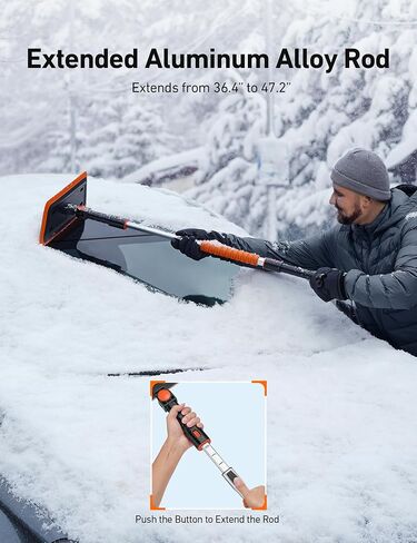 AstroAI 47.2 Inch 2-in-1 Snow Brush for Car Snow Broom and Detachable Ice Scraper with Non-Abrasive Silicone Head for Cars, Trucks, SUVs（Orange-Black） in Saudi Arabia