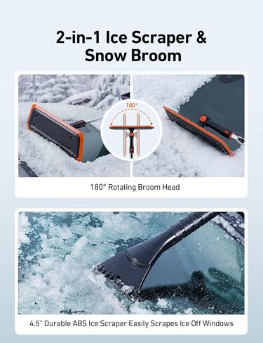 AstroAI 47.2 Inch 2-in-1 Snow Brush for Car Snow Broom and Detachable Ice Scraper with Non-Abrasive Silicone Head for Cars, Trucks, SUVs（Orange-Black） in Saudi Arabia