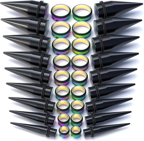 36pcs Ear Stretching Kit 00G to 1 inch 9 Sizes 2mm increment Big Ear Gauges with Holder Case | Tapers Tunnels 10mm-25mm 316L Surgical Stainless Steel Piercing Jewelry in Saudi Arabia