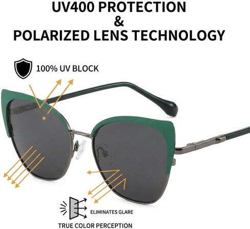 AOOLIA Cat Eye Sunglasses Women Men Vintage Polarized Sunnies Metal Frame Driving Anti-Glare UV400 for Summer Vacation in Kuwait