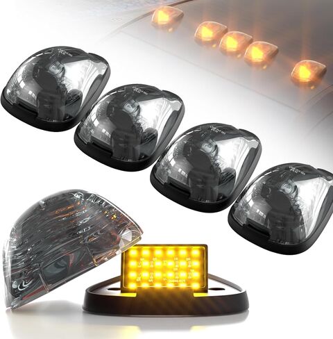 PSEQT أضواء علامة سقف السيارة العنبر 24 LED أعلى التخليص تشغيل أضواء المؤشر للماء لF250 F350 F450 F550 شاحنات بيك اب سوبر واجب SUV (5PCS، عدسة العنبر) in Kuwait