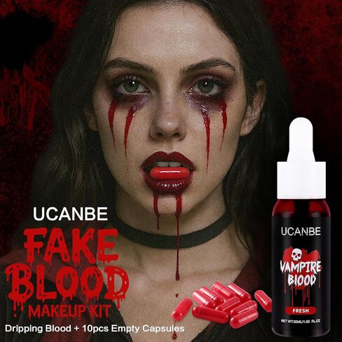 UCANBE Halloween Dripping Fake Blood Kit, 30ml Fresh Dripping Fake Blood + Cleaning Soap, Realistic Washable SFX Special Effects Makeup for Zombie Vampire Monster Clown Cosplay Costume in Saudi Arabia