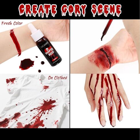 UCANBE Halloween Dripping Fake Blood Kit, 30ml Fresh Dripping Fake Blood + Cleaning Soap, Realistic Washable SFX Special Effects Makeup for Zombie Vampire Monster Clown Cosplay Costume in Saudi Arabia
