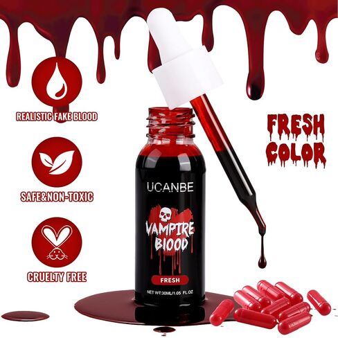 UCANBE Halloween Dripping Fake Blood Kit, 30ml Fresh Dripping Fake Blood + Cleaning Soap, Realistic Washable SFX Special Effects Makeup for Zombie Vampire Monster Clown Cosplay Costume in Saudi Arabia