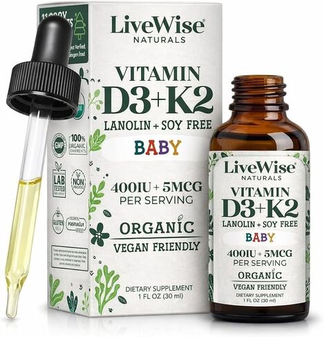 Vitamin D3 and Vitamin K2 Liquid Drops – Baby Vitamin D Drops for Infants w/ Vitamin K for Optimal Absorption – Vitamin D3 K2 Supplement w/ Organic MCT Oil Supports Healthy Bones, Brain, Immune System in Kuwait
