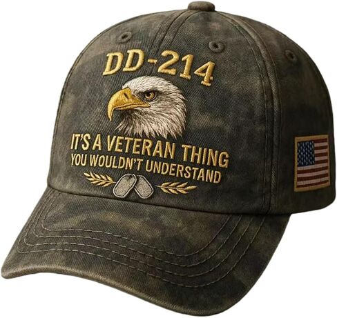 DD-214 Army Veteran Hat, Embroidered Patriotic Baseball Cap, Patriotic Veteran Day Gifts for Retired Soldiers (Green) in Saudi Arabia
