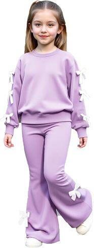 Girls Purple Outfits 2 Piece Long Sleeve Butterfly Sweatshirt and Pants Spring Fall Teen Girl Casual Clothes Set 8-12 in Saudi Arabia