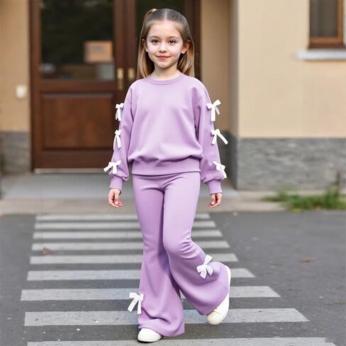 Girls Purple Outfits 2 Piece Long Sleeve Butterfly Sweatshirt and Pants Spring Fall Teen Girl Casual Clothes Set 8-12 in Saudi Arabia