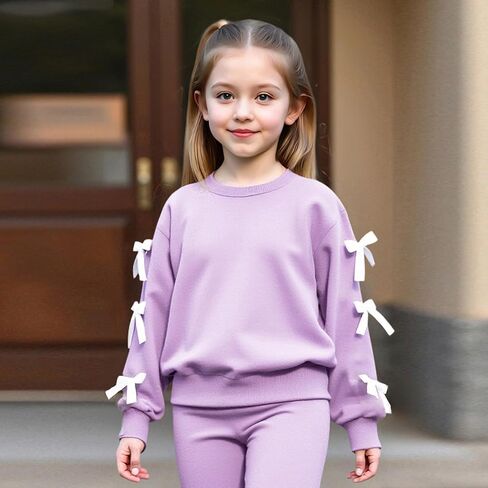 Girls Purple Outfits 2 Piece Long Sleeve Butterfly Sweatshirt and Pants Spring Fall Teen Girl Casual Clothes Set 8-12 in Saudi Arabia