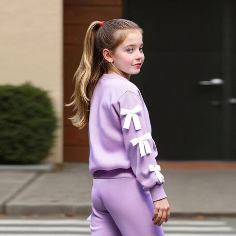 Girls Purple Outfits 2 Piece Long Sleeve Butterfly Sweatshirt and Pants Spring Fall Teen Girl Casual Clothes Set 8-12 in Saudi Arabia